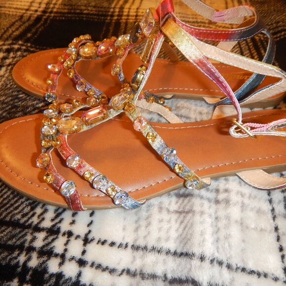 LADIES CANDIES JEWEL COLORFUL  STONES SANDALS NEW WITHOUT TAGS - Picture 10 of 11